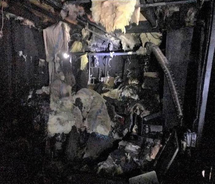 Fire damage in a basement