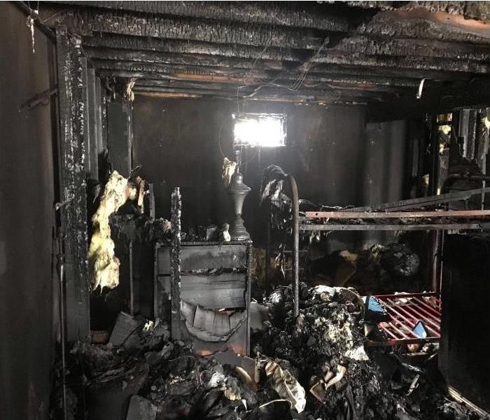 Fire damage in a basement